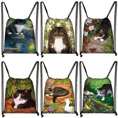 Shorthair Cat Drawstring Bag for Women - Portable Storage and Shopping Bag