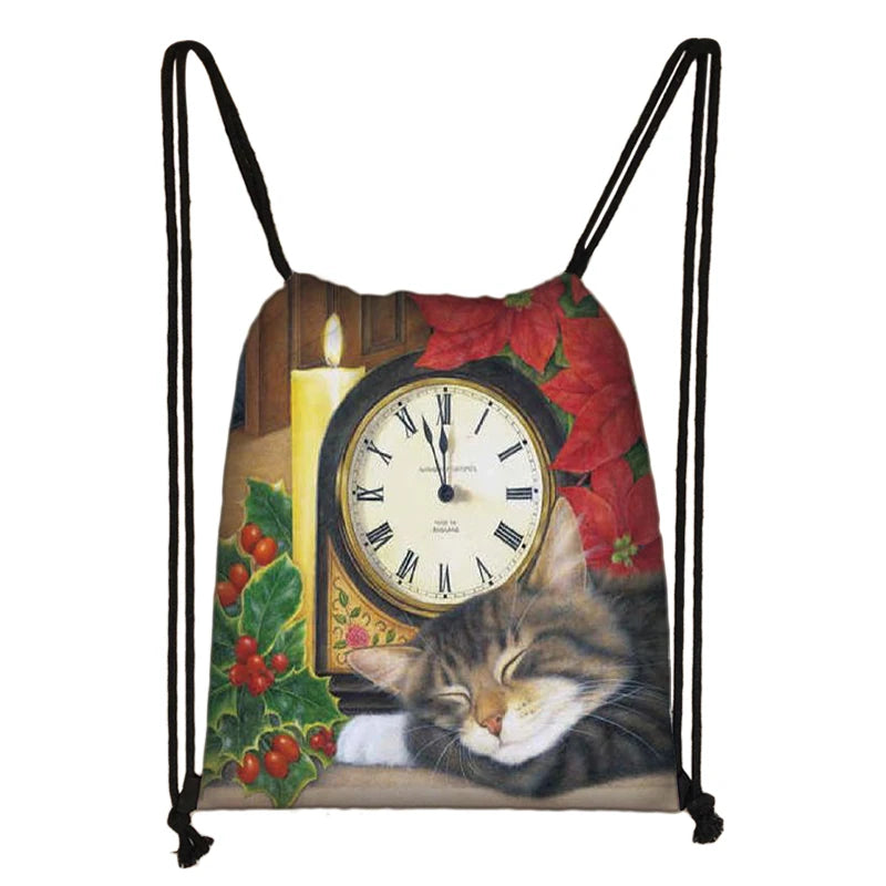 Shorthair Cat Drawstring Bag for Women - Portable Storage and Shopping Bag