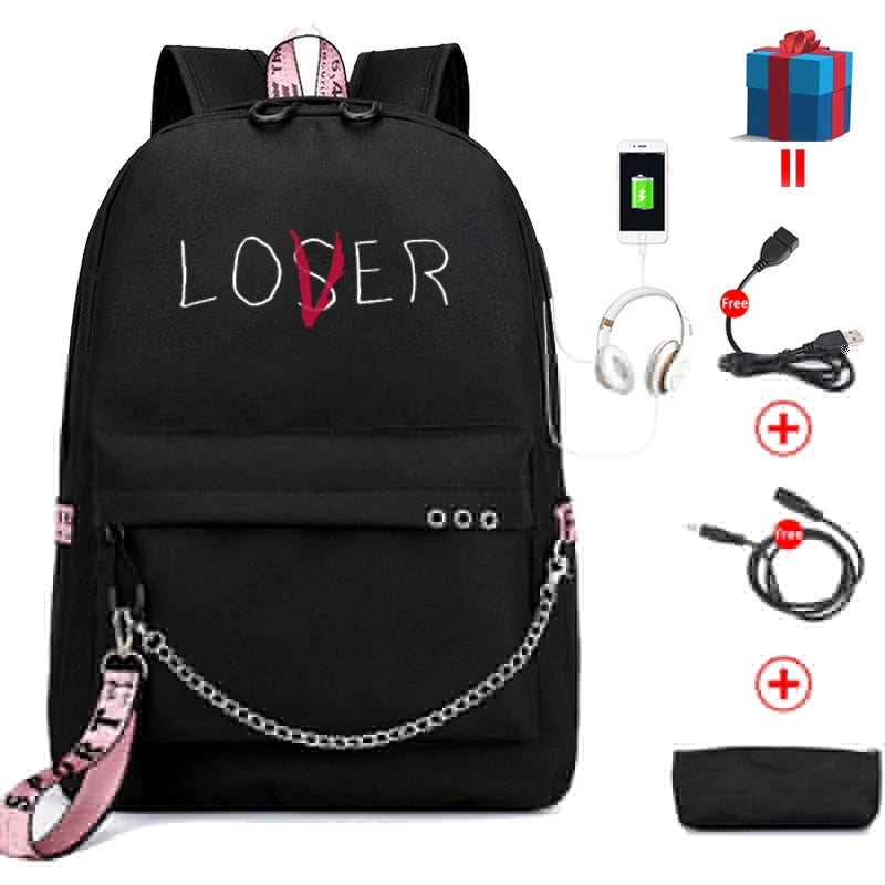 USB Charging Backpack Women School Bag Youth College Leisure