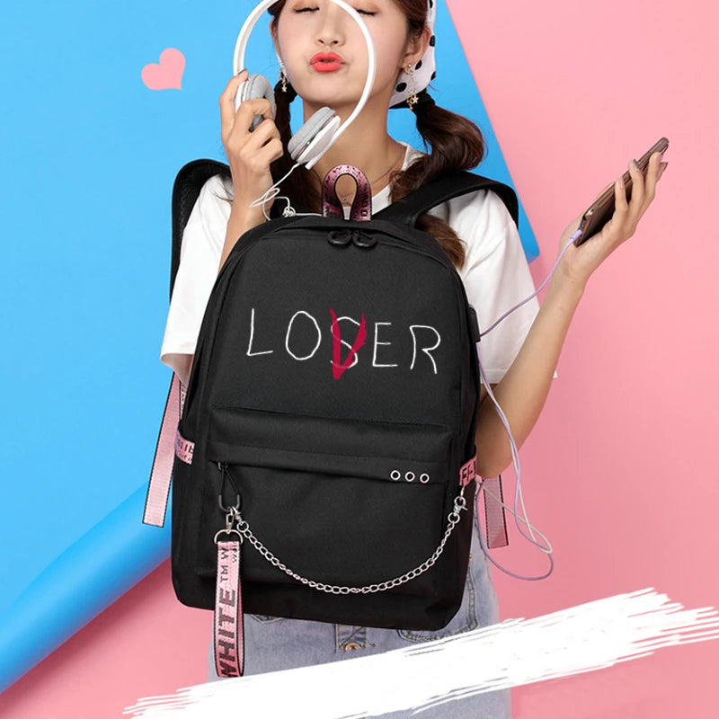 USB Charging Backpack Women School Bag Youth College Leisure