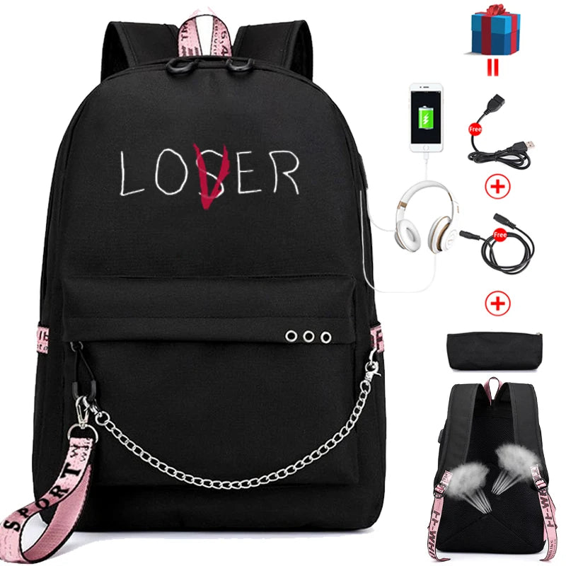 USB Charging Backpack Women School Bag Youth College Leisure