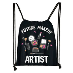 Makeup Print Drawstring Bag Cartoon Eye Shadow Lipstick Pattern Backpack