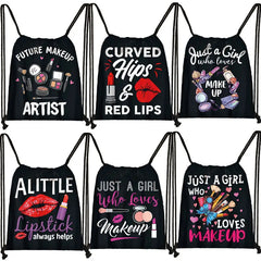 Makeup Print Drawstring Bag Cartoon Eye Shadow Lipstick Pattern Backpack