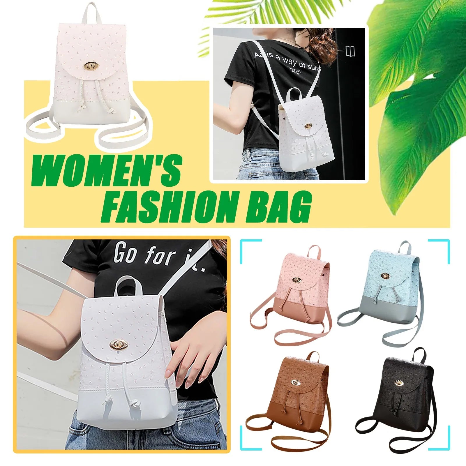 Convertible Anti-theft Small Backpack with Flap Drawstring