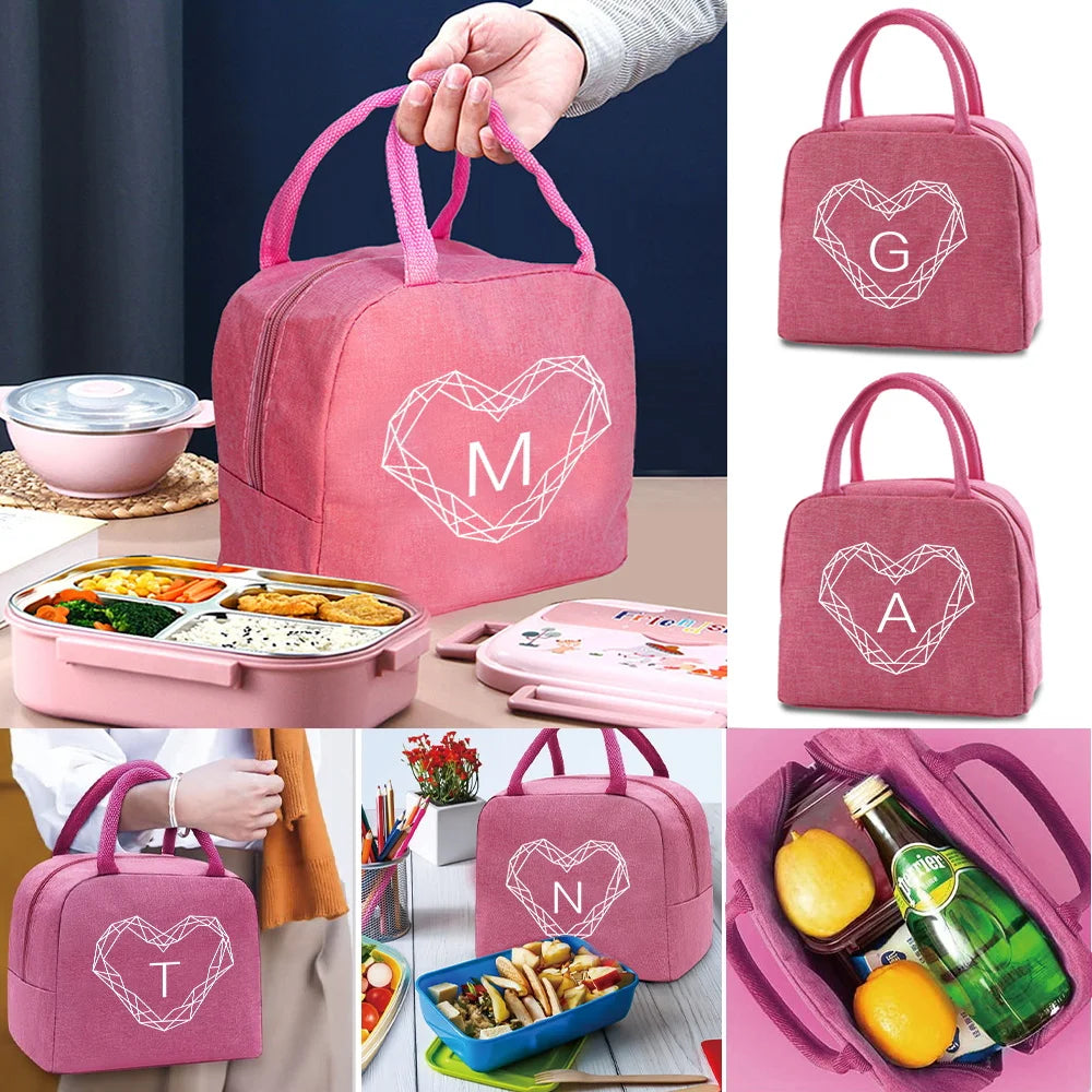 Lunch Bag Canvas Pouch Women Picnic Portable Thermal Packet Diamond Print