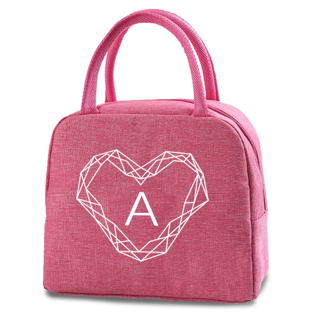 Lunch Bag Canvas Pouch Women Picnic Portable Thermal Packet Diamond Print