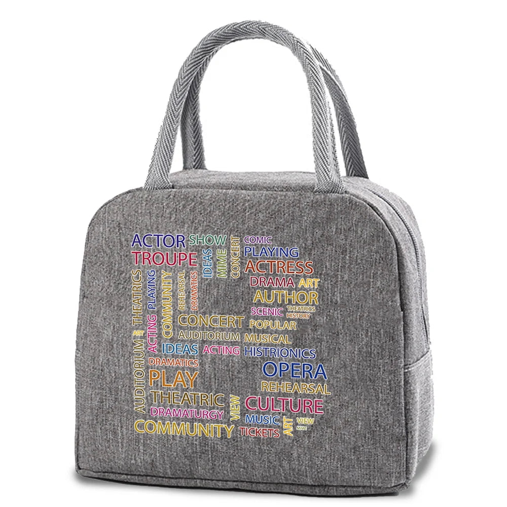 Insulated Lunch Bag Cooler for Women Text Print Handbag