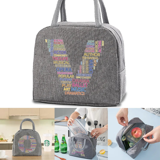 Insulated Lunch Bag Cooler for Women Text Print Handbag
