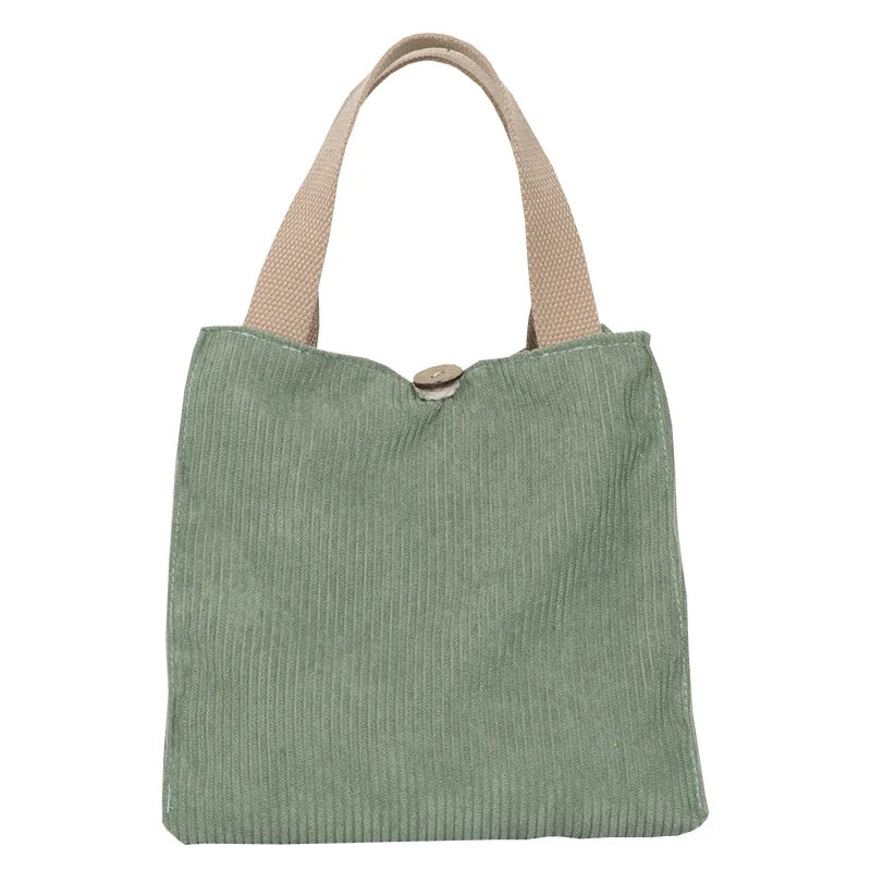 Corduroy Canvas Lunch Bag Picnic Tote Cotton Cloth Handbag