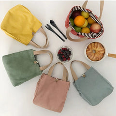 Corduroy Canvas Lunch Bag Picnic Tote Cotton Cloth Handbag