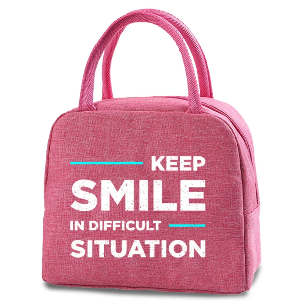 Canvas Lunch Bag with Phrase Print Insulation