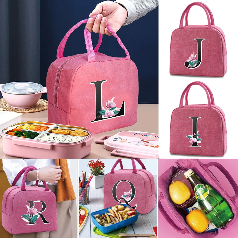 Whitemarble Print Insulated Canvas Lunch Bag Handbag Women Kids Cooler Organizer
