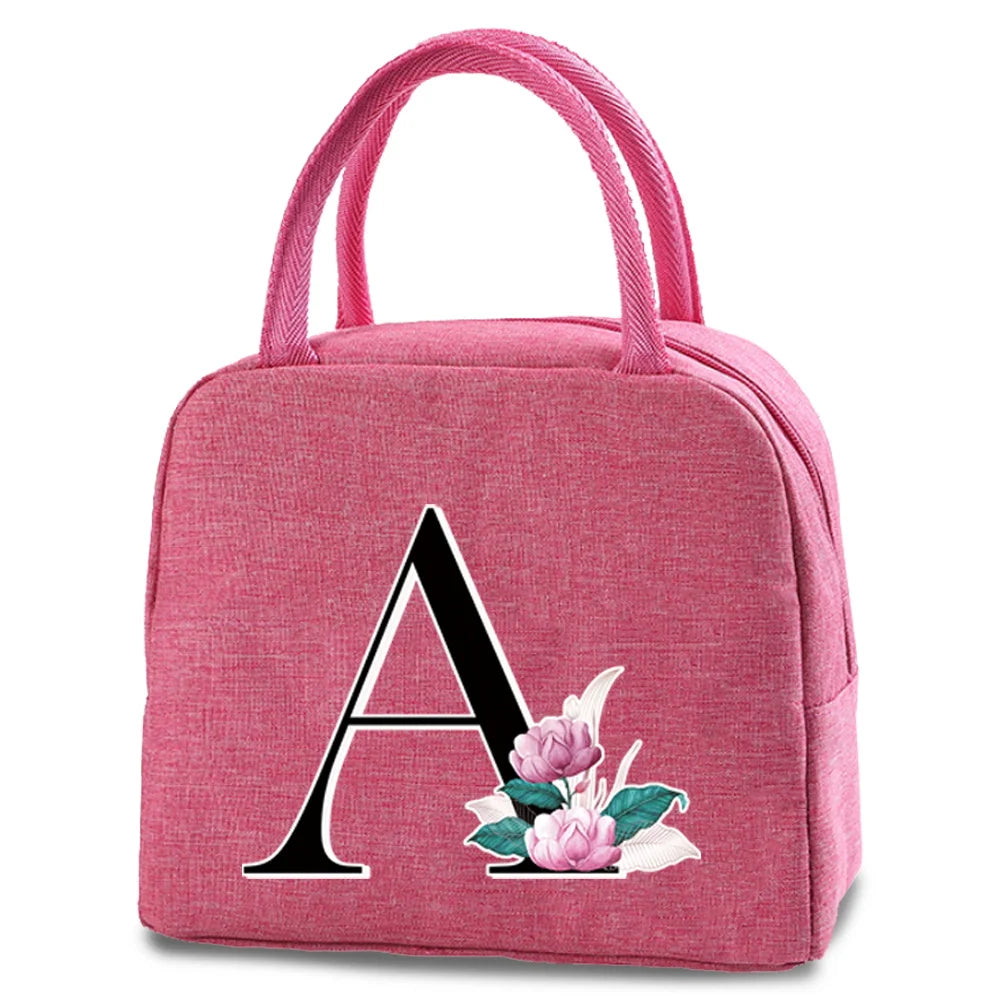 Whitemarble Print Insulated Canvas Lunch Bag Handbag Women Kids Cooler Organizer
