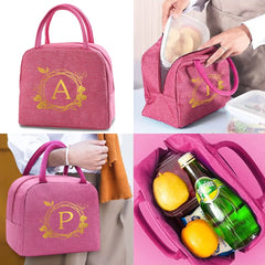Wreath Letter Print Insulated Lunch Bag Handbag Women Kids Thermal Organizer