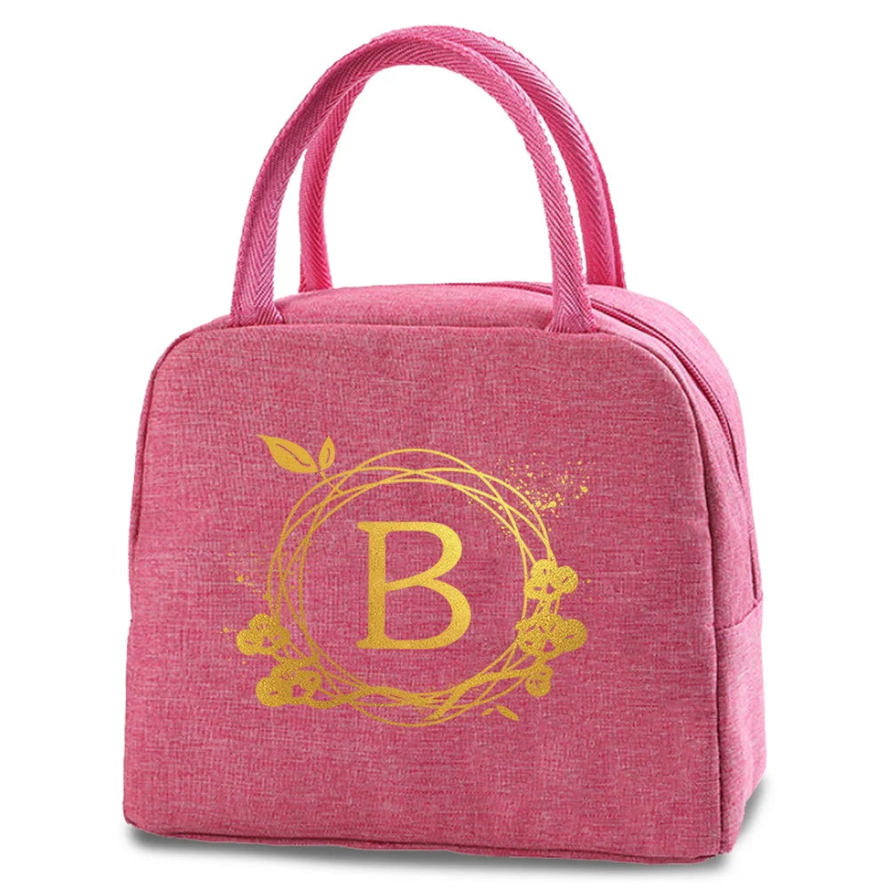 Wreath Letter Print Insulated Lunch Bag Handbag Women Kids Thermal Organizer