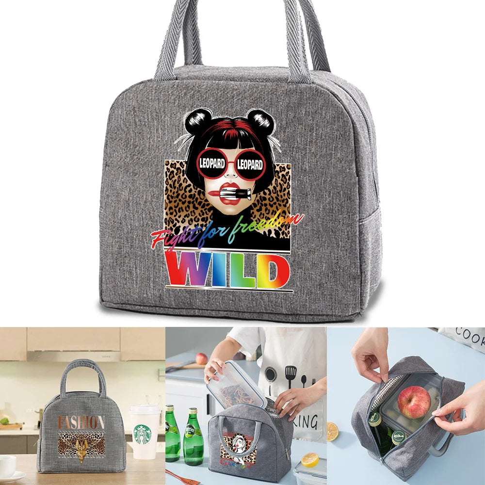 Leopard Print Insulated Lunch Bag Women's Thermal Cooler Organizer