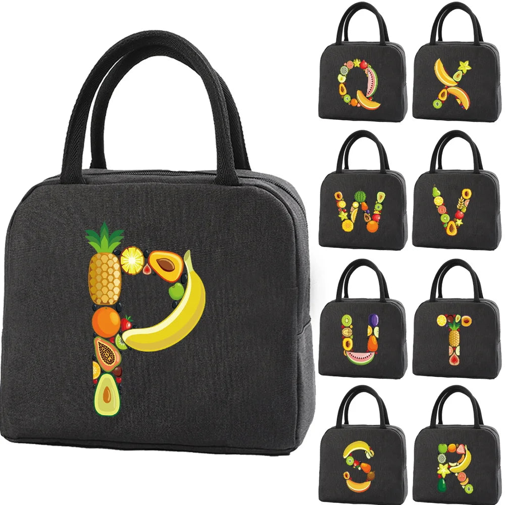 Letter Initials Series Lunch Bag - Insulated Thermal Handbag for Work and Picnic