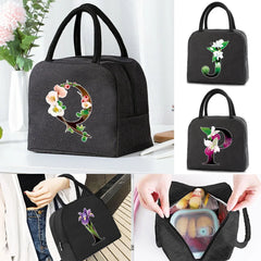 Flower Print Insulated Lunch Bag Portable Thermal Cooler Organizer