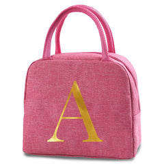 Letter Print Insulated Canvas Cooler Lunch Bag