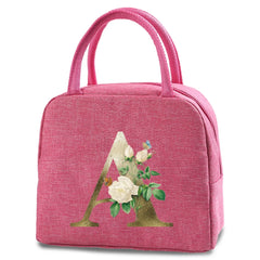 Golden Flower Print Insulated Lunch Bag Tote