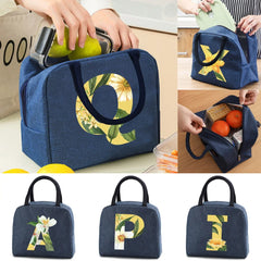 Floral Letter Print Lunch Bag Insulated Thermal Organizer Handbag