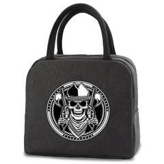 Skull Print Insulated Cooler Lunch Bag Canvas Handbag