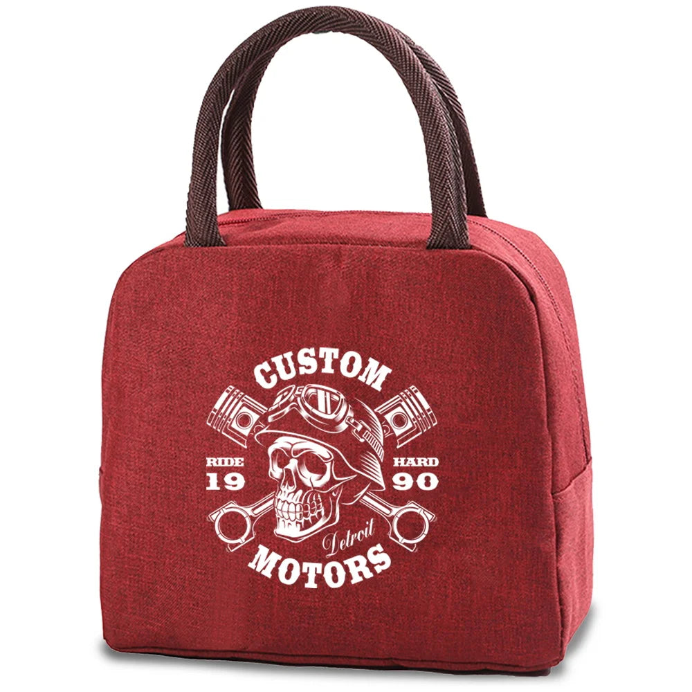 Skull Print Lunch Bag Insulated Cooler Bento Pouch Handbag
