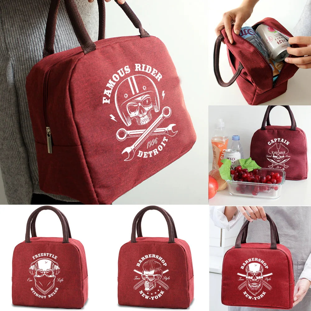 Skull Print Lunch Bag Insulated Cooler Bento Pouch Handbag