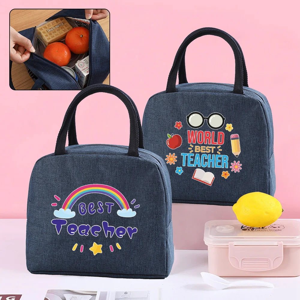 Canvas Lunch Bag Insulated Cooler Tote Organizer Teacher Series
