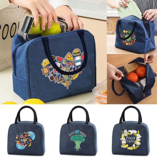Women's Thermal Lunch Bag Canvas Insulated Cooler Handbag Food Storage