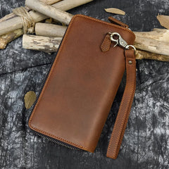 Big Capacity Phone Wallet Double Zip Layer Clutch Purse Leather Men Women