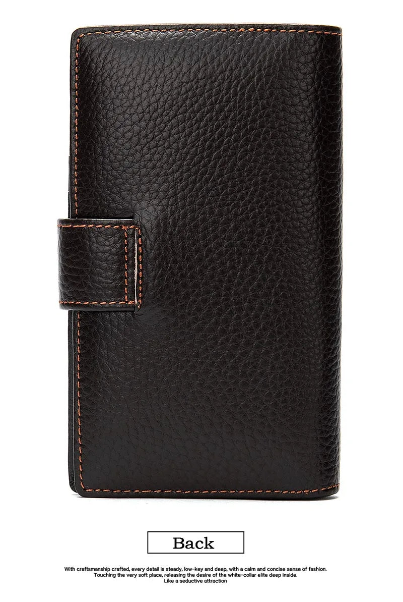 Men's Long Wallet Cow Leather Trifold Clutch Business Purse