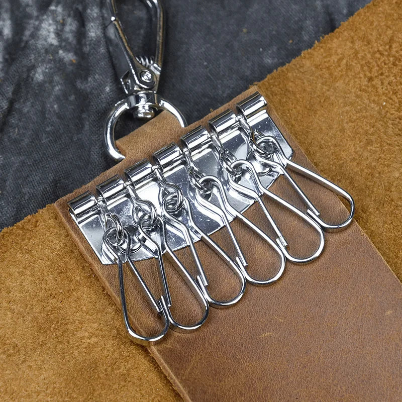 Vintage Leather Key Holder Crazy Horse Key Case Soft Cowskin