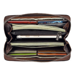 Female Engraving Embossing Leather Long Purse Red Brown