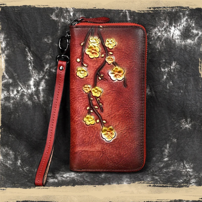 Flower Long Wallet Zipper Wristlet for Ladies Evening Clutch