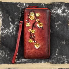 Flower Long Wallet Zipper Wristlet for Ladies Evening Clutch