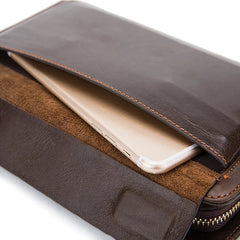 Men's Leather Clutch Wallet Double Zip Big Purse