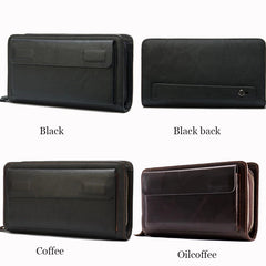Men's Leather Clutch Wallet Double Zip Big Purse