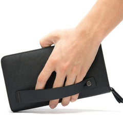 Men's Leather Clutch Wallet Double Zip Big Purse
