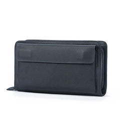 Men's Leather Clutch Wallet Double Zip Big Purse