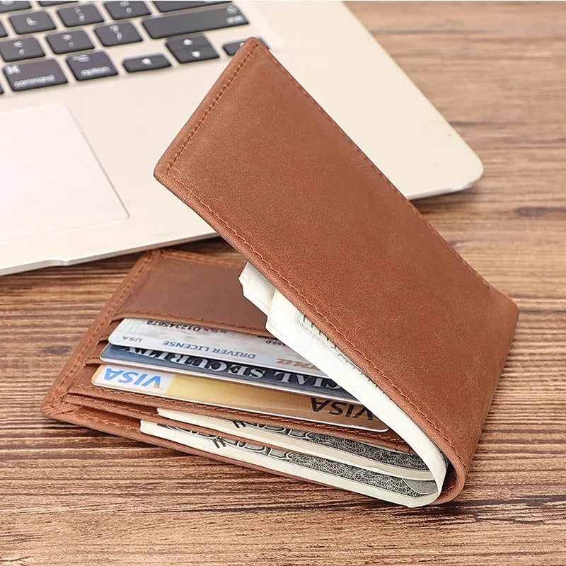 Men's Slim Leather Trifold Wallet RFID Vintage Style R-8029SR