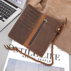 Men's Leather Clutch Wallet with Chain Bifold Phone Purse