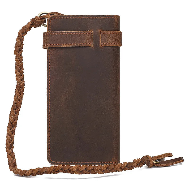 Men's Leather Clutch Wallet with Chain Bifold Phone Purse