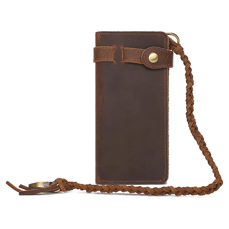 Men's Leather Clutch Wallet with Chain Bifold Phone Purse