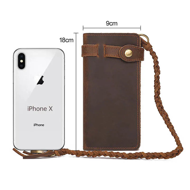 Men's Leather Clutch Wallet with Chain Bifold Phone Purse