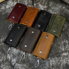 Vintage Leather Key Wallet Crazy Horse Natural Cowskin Key Holder