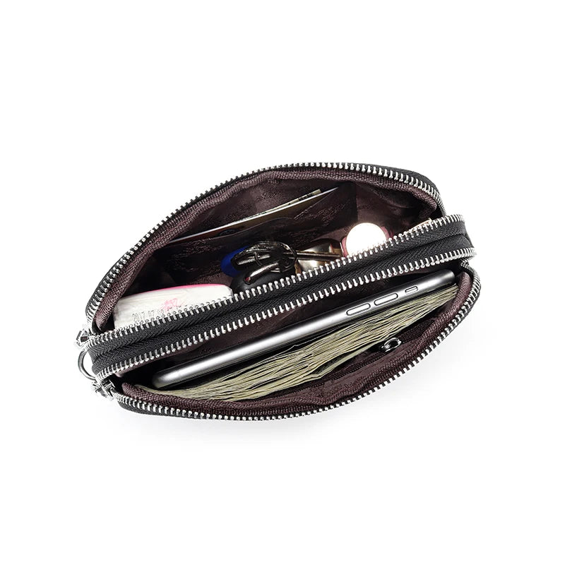 Cow Leather Women Small Bag Double Compartment Messenger Bag