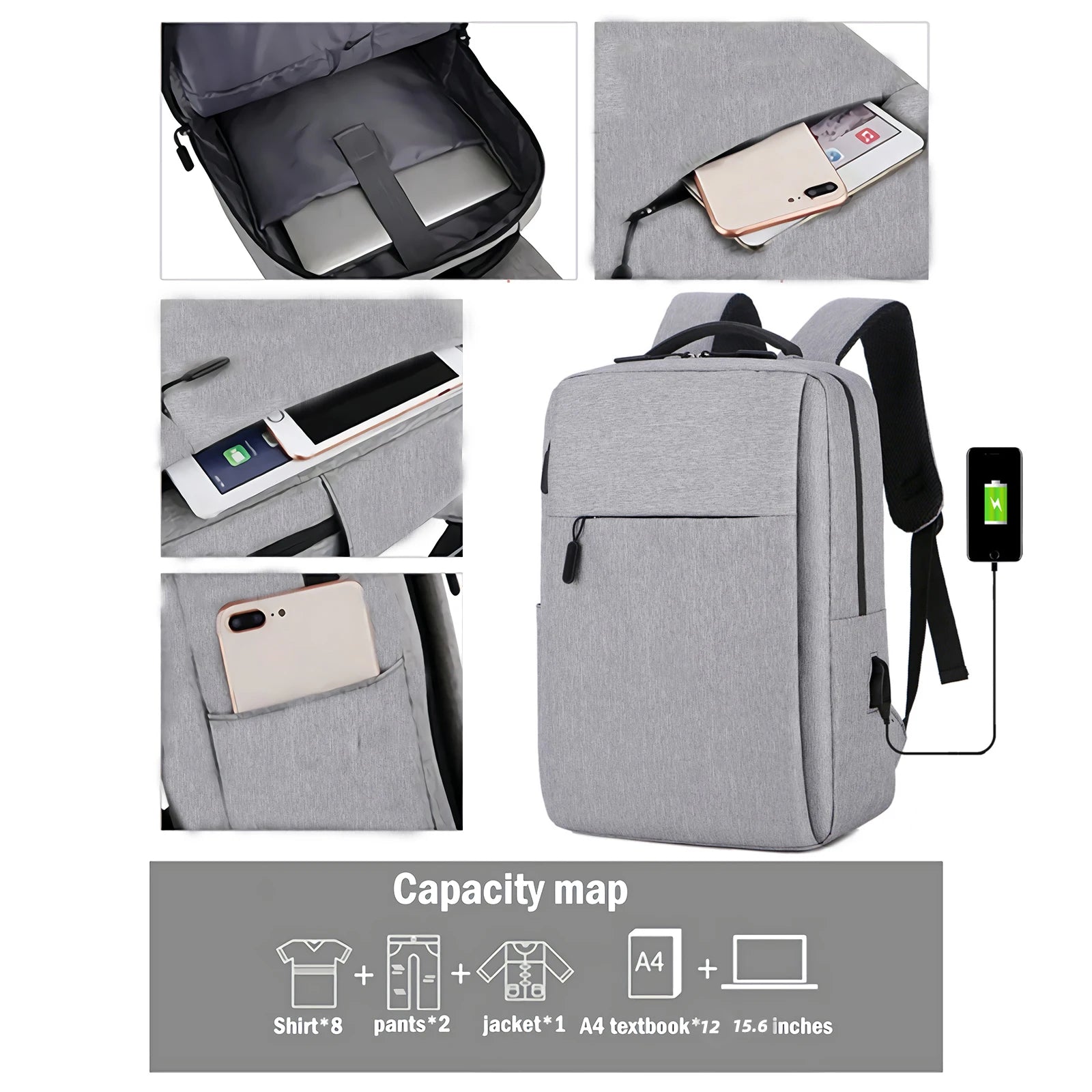 15.6 Inch Laptop Lightweight Shoulder Backpack Waterproof Daypack Bag