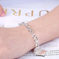 925 Sterling Silver Heart Charm Bracelet for Men Women