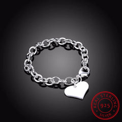 925 Sterling Silver Heart Charm Bracelet for Men Women